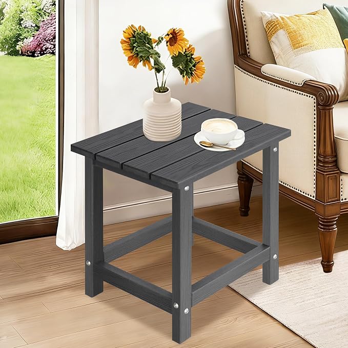 LZRS HDPE Adirondack Side Table - Small Outdoor Table for Patio, Deck, Garden & Poolside,Eco-Friendly,Sturdy and Easy Assemble, Grey