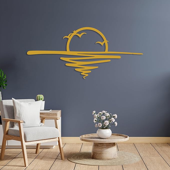 Sunrise Metal Wall Art, Sunset Metal Wall Decor for Living Room, Sunshine Line Art Home Decor Outdoor Indoor, Sun Design Modern Artwork for Walls, Abstract Sunset Wall Decor, Housewarming Gifts