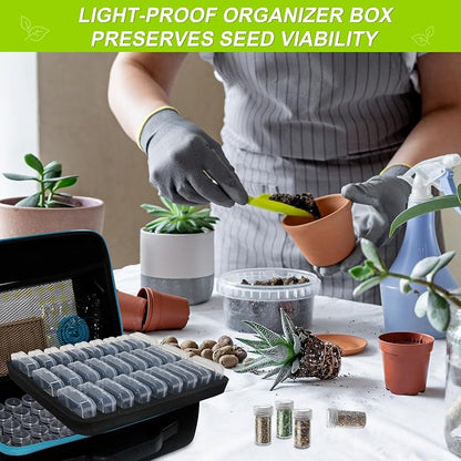 87 Slots Seed Storage Organizer Box with 20 Envelopes, Large Capacity Seed Storage Container with Zipper Bag, Label Stickers, Tweezers, Funnel, Garden Seeds Saver Kit for Vegetable, Flower