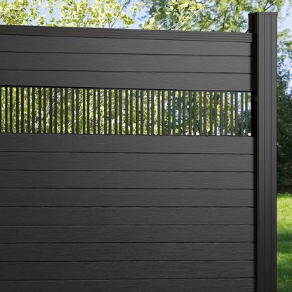 6 Feet×6 Feet Privacy Fence, Outdoor Wood Plastic Composite Fence Panel, Waterproof Security Barriers Fencing, WPC (Black, Vertical (1 Panel - 1 Post))