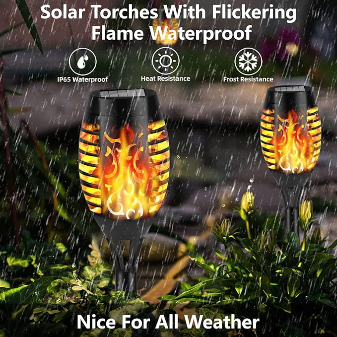 Solar Flame Lights Outdoor, 10 Pack Solar Torch Lights with Flickering Flame for Garden Decor - Waterproof Led Torches for Outside, Yard Light for Pathway Lawn Patio Halloween Decorations