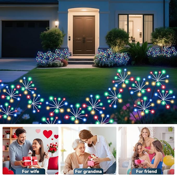 Slyuexu Solar Garden Lights 2 Pack Waterproof Swaying Starburst Light Solar Outdoor Lights for Yard Patio Walkway Pathway Party Wedding Decoration, Unique Gifts for Women, Multicolor