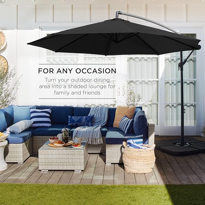 Best Choice Products 10ft Offset Hanging Market Patio Umbrella w/Easy Tilt Adjustment, Polyester Shade, 8 Ribs for Backyard, Poolside, Lawn and Garden