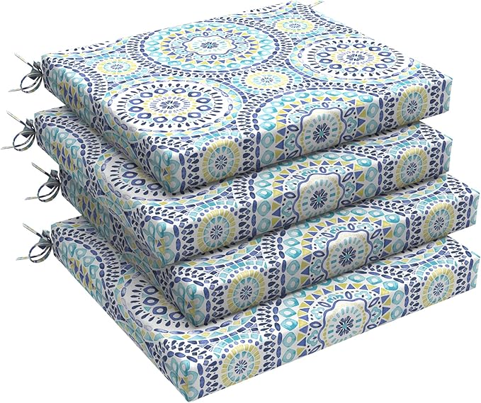 LVTXIII Outdoor Seat Cushions Set of 4 Square Corner Chair Cushions with Ties, Patio Chair Pads for Home Office and Patio Garden Furniture Decoration 18.5"x16"x2", Delancey Lagoon