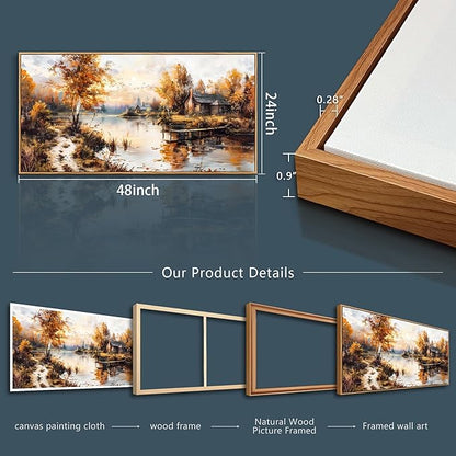 QIYILEXWART Large Wall Decor For Living Room Canvas Wall Art For Office Modern Wall Decorations For Bedroom Lakeside Cabins Autumn Landscape Painting Farmhouse Pictures Artwork Home Decor 24x48