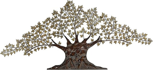Deco 79 Metal Tree Home Wall Decor Indoor Outdoor Wall Sculpture with Leaves, Wall Art 93" x 2" x 41", Brown