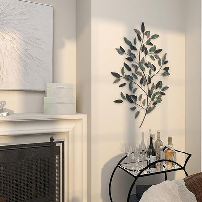 Deco 79 Metal Leaf Home Wall Decor Wall Sculpture with Black Stems, Wall Art 31" x 2" x 45", Blue