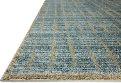 Loloi Chris Loves Julia Calvin Collection CLV-02 Ocean/Olive 2'-7" x 7'-6" Runner Rug Checkered Neutral Soft Living Room Bedroom Carpet