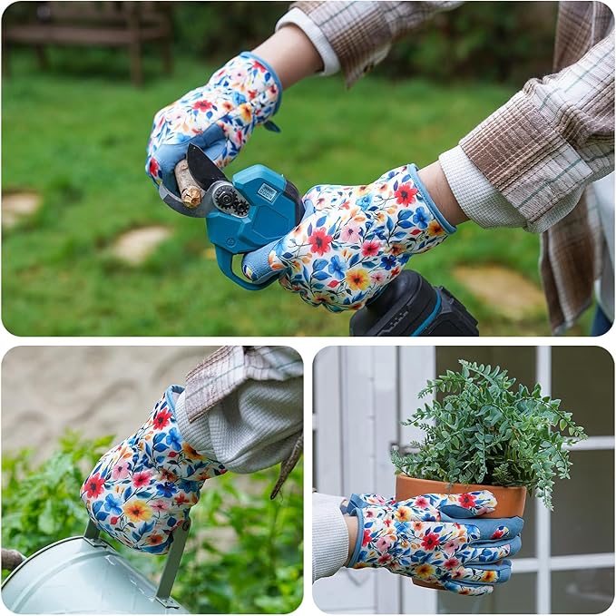 Gardening Gloves for Women, Printed Touchscreen Garden Gloves with Grip, Thorn-Proof Puncture-Resistant Work Gloves