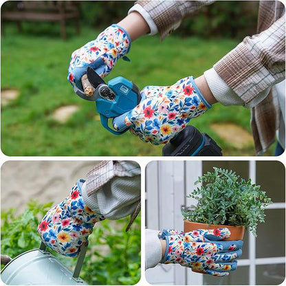 Gardening Gloves for Women, Printed Touchscreen Garden Gloves with Grip, Thorn-Proof Puncture-Resistant Work Gloves