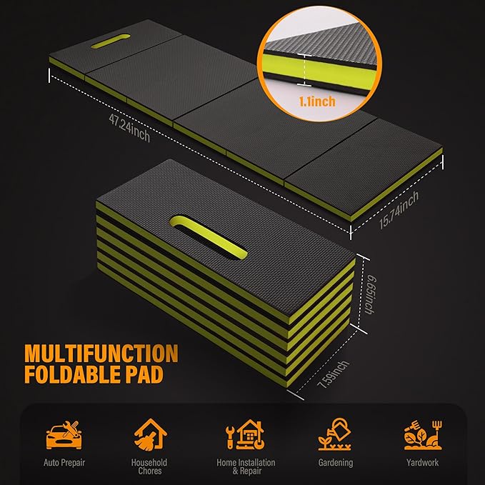 Foldable EVA Utility Mat with Handle, Heavy Duty Mechanic Mat for Kneeling, Workouts, Garages, Gardening, Camping, Picnics, Outdoor Adventures and Home Gyms, Green