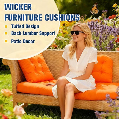 Patio Furniture Cushions Outdoor, Waterproof Wicker Chair Cushions Set of 3, 1 Loveseat & 2 Seat Pads, Thick Outdoor Replacement Cushions for Porch Lawn Bench Couch Sofa Swing, Orange