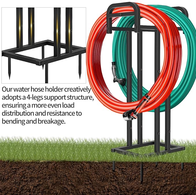 Lilybud--lily Heavy Duty Freestanding Garden Hose Holder, Upgraded Double Side 150FT Capacity Metal Water Hose Stand, Outdoor Hose Hanger Storage Reel for Lawn, Yard & Garden