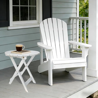 Outdoor Wooden Side Table, Folding Patio End Table, Small Round Furniture Table for Adirondack Chair, Balcony, Porch, Acacia Wood, No Assembly, White