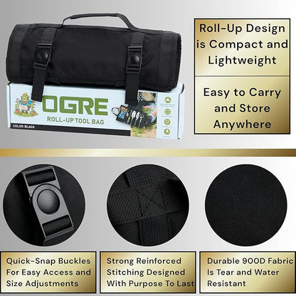 Garden Tool Bag, Roll-Up Garden Tool Holder with Deep Pockets | 900D Polyester Heavy Duty Gardening Tote | Compact Washable Organizer for Tools, Seeds, and Essentials (Tools Not Included)