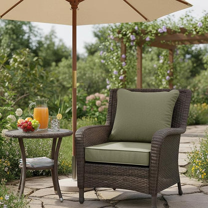 Summsun Water Resistant Outdoor Chair Cushions, Faux Linen Backrest and Seat Cushion Set with Ties, Removable Cover, Non-Slip Bottom for Patio Furniture, 19 x 19 Inch, Mocca Green