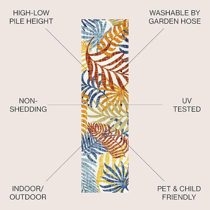 JONATHAN Y Tropics Palm Leaves Indoor Outdoor Runner Rug 2X8 Cream/Orange, Boho for Backyard, Patio, Porch, Easy-Cleaning, High Traffic, Pet-Friendly, Non-Shedding (AMC100B-28)