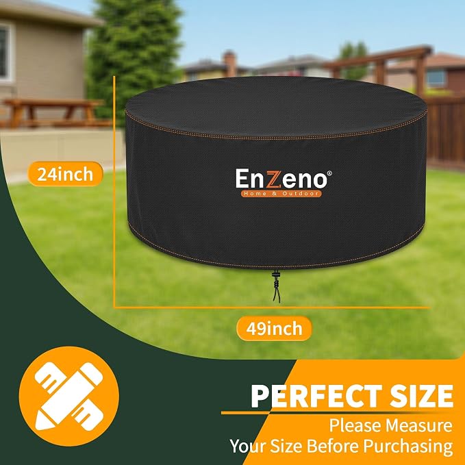 Enzeno Fire Pit Cover Round,49inch Outdoor Round Firepit Cover,Waterproof Oxford Cloth Patio Fire Table Cover for Outdoor Fire Pit,Fits 47-49 inch Gas Firepit/Bowl(49"Dia X 24"H)
