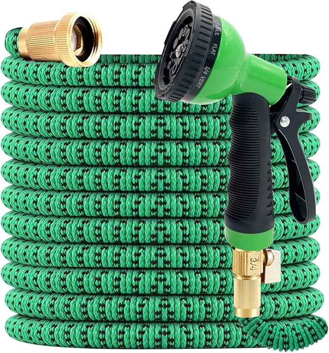 J&B XpandaHose 50ft Expandable Garden Hose – Ultra-Strong 3750D, 4-Layer Latex Core, Brass 3/4" Connectors, 10-Pattern Nozzle & Storage Bag – Lightweight, Kink-Reducing, Leak-Resistant