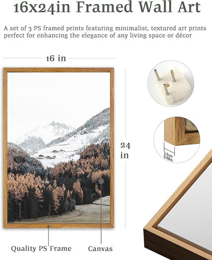 UPWOIGH Large Framed Canvas Wall Art, Set of 3 Pine Trees, 16x24 in Minimalist Cotton Posters, Mountain Landscape Photography, Modern Botanical Aesthetic for Living Room, Bedroom, Office