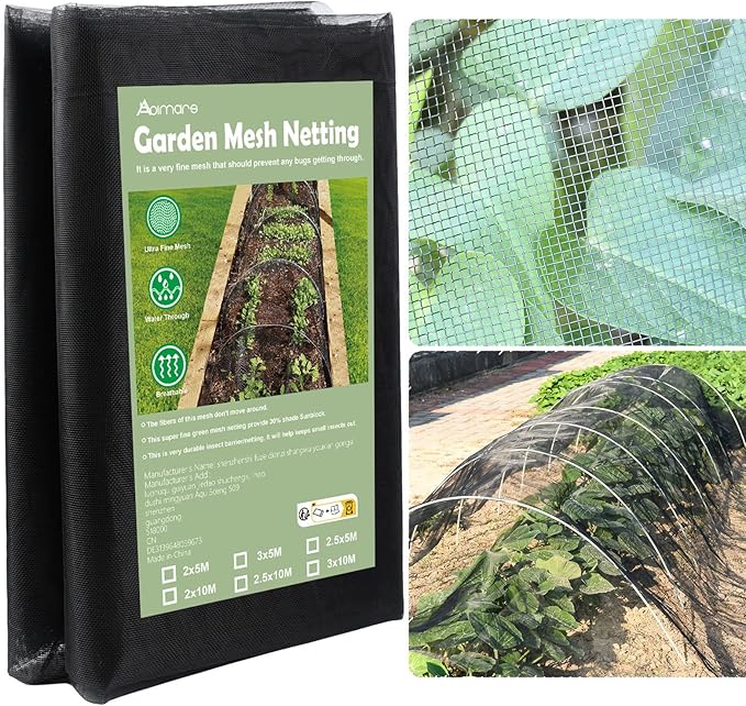 Abimars Thicker Garden Mesh Netting, 8.2’ x 33’ Ultra Fine Black Plant Row Covers for Vegetables Plants Fruits Flowers Protection, Nano PPT, Shading Rate 30%