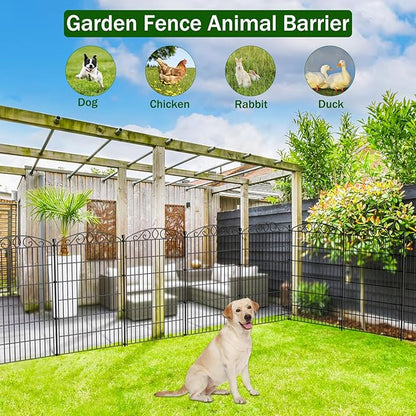 Decorative Garden Fence 6 Panel - 42in H x 13 ft L, No Dig Rustproof Metal Tall Animal Barrier for Dogs Rabbits, Outdoor Border for Yard, Patio, and Flower Beds
