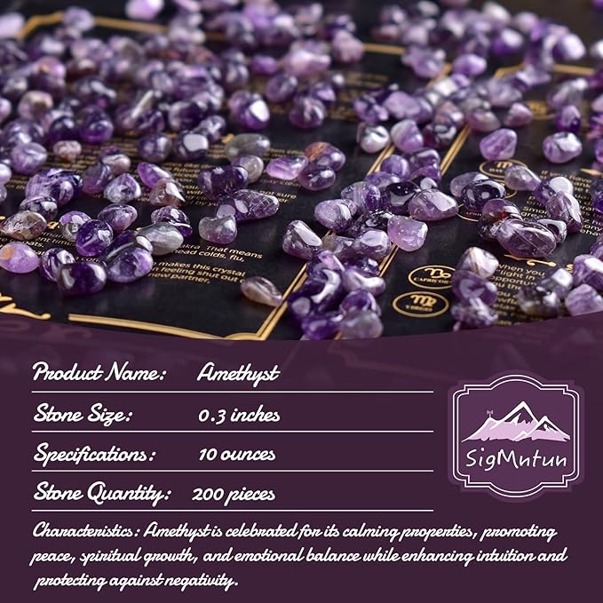 Polished Amethyst Crystal Chips 200 Pcs - 0.3" 10 oz Tumbled Stone Chips Crushed Sea Glass Stones Healing Reiki Crystal Making Home Decoration