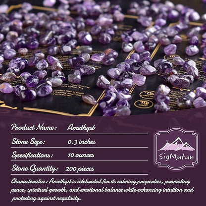 Polished Amethyst Crystal Chips 200 Pcs - 0.3" 10 oz Tumbled Stone Chips Crushed Sea Glass Stones Healing Reiki Crystal Making Home Decoration