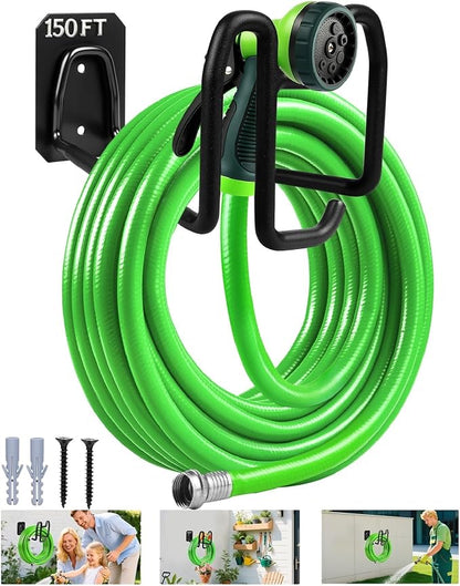 Garden Hose Holder Wall Mount Water Hose Holders for Outside | Metal Hose Hanger with Hook Heavy Duty Garden Hose Reel for Outside Yard Lawn Storage