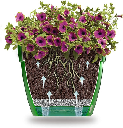 DECOPOTS - Self Watering Planter - Modern Flower Pot with Water Level Indicator for All House Plants, Flowers, Herbs (Diameter 7.9", Gold/Black)