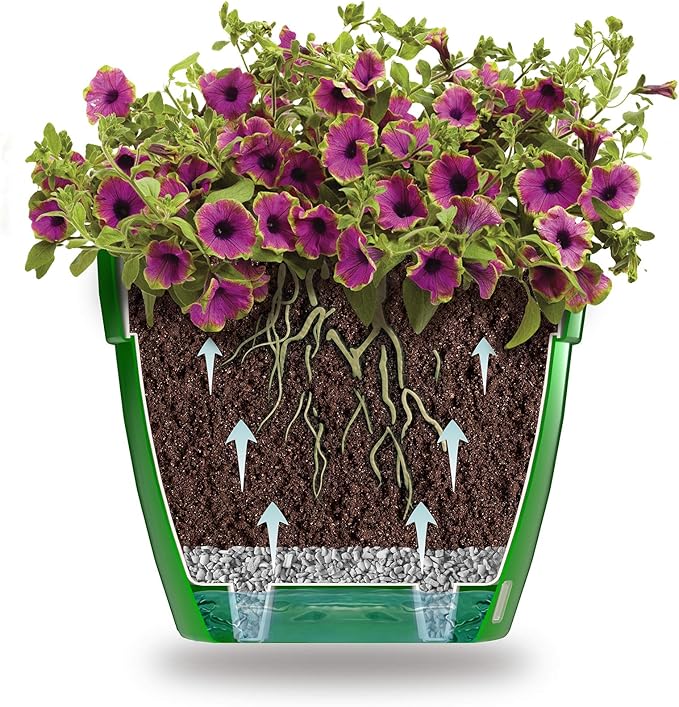 DECOPOTS - Self Watering Planter - Modern Flower Pot with Water Level Indicator for All House Plants, Flowers, Herbs (Diameter 7.9", Menthol/White)