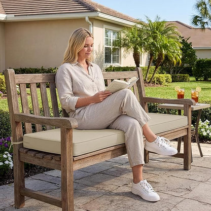 Summsun Outdoor Bench Cushion: Waterproof and Fade Resistant Patio Furniture Cushions - Non-Slip Bench Pad Cushion with Removable Cover for Garden Swing Porch Sofa Settee, 59 x 18 Inch, Beige