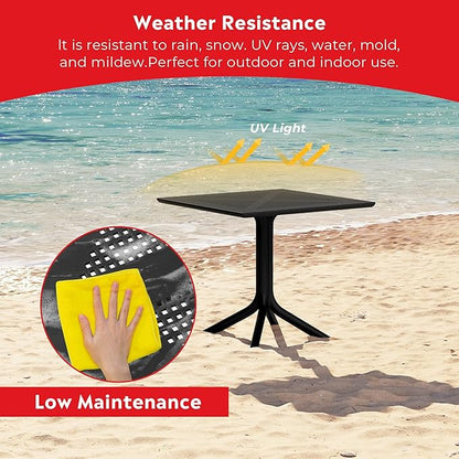 Costaelm Dining Room Chairs Set of 4, HDPE Patio Square Coffee Table and Stackable Chairs, Outdoor Deck Furnitures All Weather for Backyard Poolside, Black