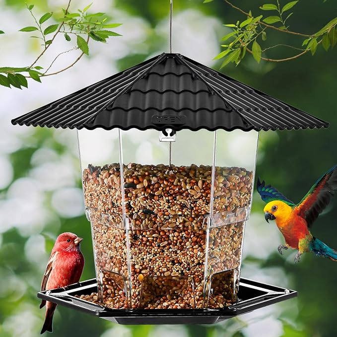 Jealoeur Bird Feeders for Outdoors Hanging Birds Feeder Wild Birds Seed, Black 2 Pack B