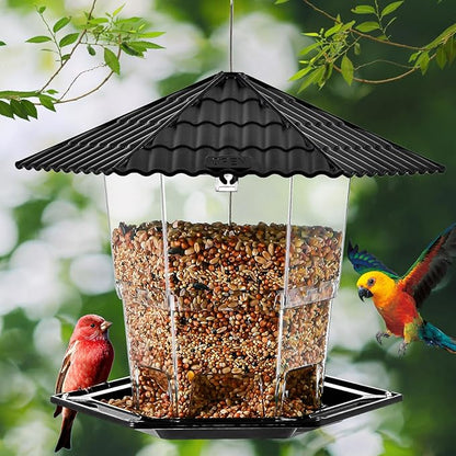 Jealoeur Bird Feeders for Outdoors Hanging Birds Feeder Wild Birds Seed, Black 2 Pack B