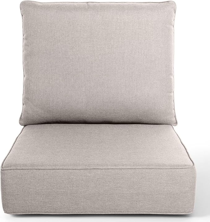 Outdoor Chair Cushions, 6 Inch Thick Patio Seat & Back Cushions Set with Removable Cover, Waterproof Patio Cushions for Outdoor Furniture, 22 x 24 Inch, Beige 1-Set