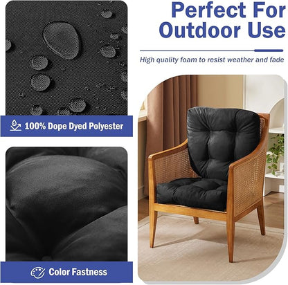 IPYNBAP Outdoor Chair Cushions Set of 4, Patio Chair Cushions with Ties,19x19+5” Tufted Outdoor Seat Cushions, Waterproof Patio Furniture Cushions, Outdoor Dining Chair Pads, Black