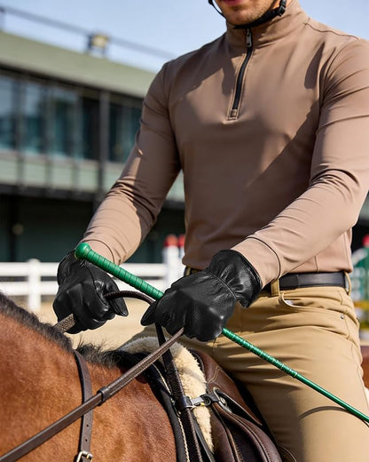 OZERO Leather Garden Gloves: Soft Breathable Mens Deerskin Gloves for Driving, Motorcycle, Horse Riding - Flexible Grip for Working Gardening Yardwork Ranch Farming Hunting for Men & Women (Black,S)