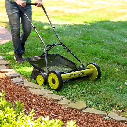 Sun Joe MJ502M Reel Mower w/ 8.5-Gallon, 9-Position Height Adjustment, Foam Grip, Compact Design, Green, 20-Inch Manual w/Grass Catcher