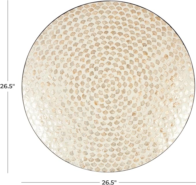 Deco 79 Mother of Pearl Shell Geometric Home Wall Decor Round Disc Wall Sculpture with Black Frame, Wall Art 27" x 3" x 27", Cream
