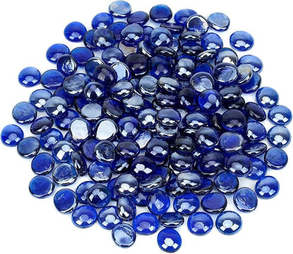 onlyfire Flat Fire Glass Beads for Propane Fire Pit, 1/2 Inch Reflective Firepit Glass Rocks 10 Pounds Flat Marbles for Gas Fireplace and Fire Pit Table, High Luster Royal Cobalt Blue