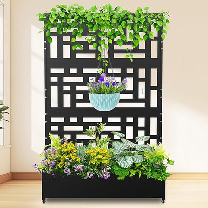 Nexum Metal Planter Box with Trellis & Wheels, 71"x47"x16" Planter Boxes Outdoor with Drainage Holes, Privacy Planters for Patio, Balcony, Backyard, Poolside