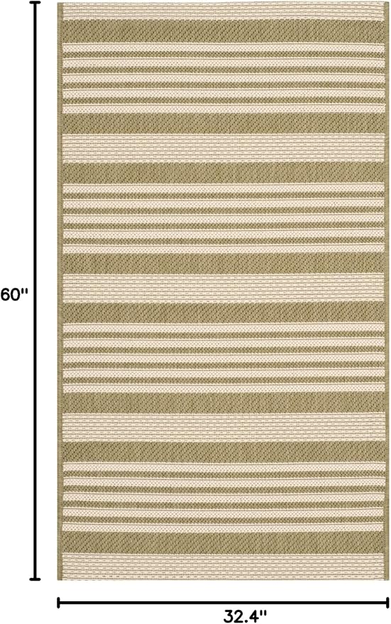 SAFAVIEH Washable Rug Outdoor Courtyard Collection - 2'7" x 5', Green & Beige, Non-Shedding & Easy Cleaning, Ideal for Patio, Backyard, Mudroom (CY6062-244)