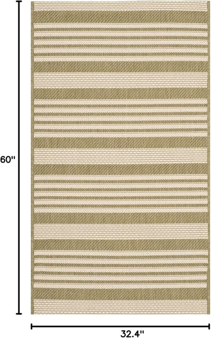 SAFAVIEH Washable Rug Outdoor Courtyard Collection - 2'7" x 5', Green & Beige, Non-Shedding & Easy Cleaning, Ideal for Patio, Backyard, Mudroom (CY6062-244)