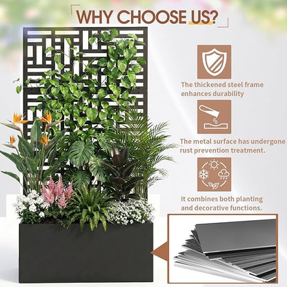 VINGLI Metal Raised Garden Bed with Trellis, Outdoor Planter Box for Climbing Vegetables, Fruits and Flowers, Privacy Screen, for Backyard, Patio, Balcony (Traditional)