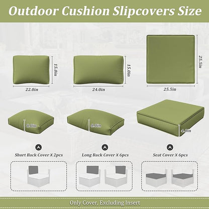 14 Pcs Outdoor Cushion Slipcovers Outdoor Patio Cushion Covers Replacement Waterproof with Zipper for Outdoor Furniture, Patio Sofa Couch 3 Sizes, Covers Only