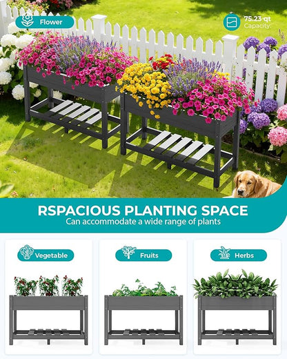 SERWALL Raised Garden Bed, HDPE Raised Bed for Gardening All Weather Use- Grey
