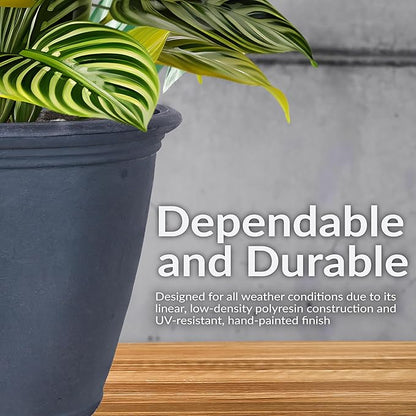 Sunnydaze 24-Inch Anjelica Large Plastic Pot for Plants - Double-Walled Outdoor Polyresin Round Planter Porch Pot with Drillable Drainage Holes - Slate - 4pk