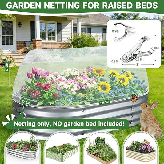 Garden Netting for Raised Beds 2 Pack, Raised Garden Bed Plant Netting Cover Mesh for Garden Protection, Rectangular Bird Netting Pest Barrier Screen Insect Net for Vegetables Fruits, 4x2x1ft, White