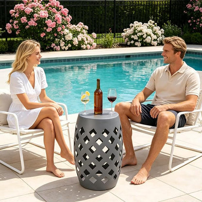 MUMTOP Outdoor Lace Cut Iron Side Table, Patio Garden Stool Coffee End Table Nightstand for Small Spaces, Living Room, Front Porch, Poolside